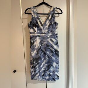 Elegant Ann Taylor V-Neck Blue and White Women's Dress